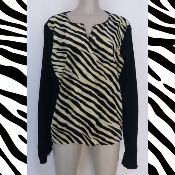 Carole Little Wool-Blend, Zebra Animal Print, Long Sleeve Top - Picture 1 of 11
